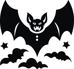 Vampire bat transforms into dracula silhouette against a starry night sky isolated on white background isolated on transparent background