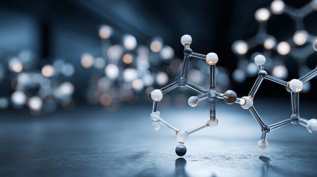 Molecular structures are displayed in a lab setting, showcasing intricate bonds and compounds in a scientific environment
