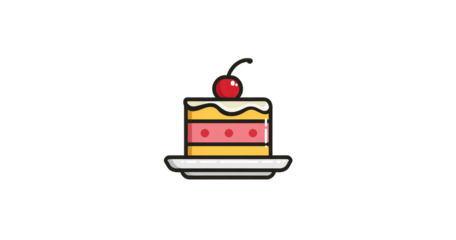 Simple illustration of a slice of cake with a cherry. 
