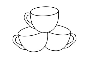 Minimalist continuous line drawing three stacked coffee cups drink beverage