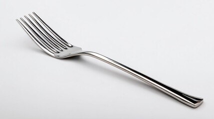 Elegant Single Stainless Steel Fork on White Background for Culinary Designs