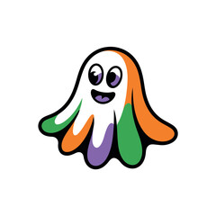 Cute cartoon ghost with orange purple and green tentacles character Halloween