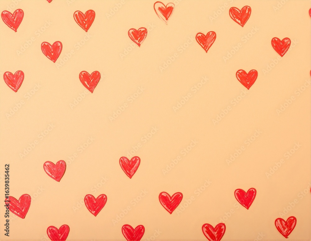 Poster a vibrant painting featuring an array of colorful hearts in various sizes, artistically arranged on 