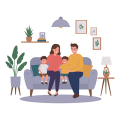 Happy family relaxing together in living room