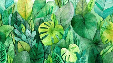 Fototapeta premium Serene Hand-Drawn Green Forest Landscape Pencil Artwork