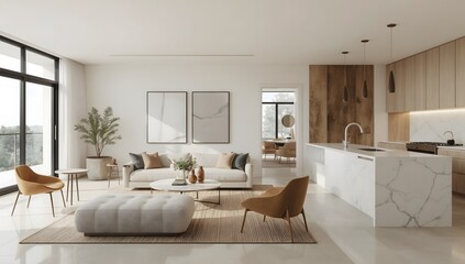 Fototapeta premium Modern living room with neutral tones and natural light