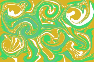 Swirling Abstract Art: Vibrant Green, Gold, and White Fluid Design