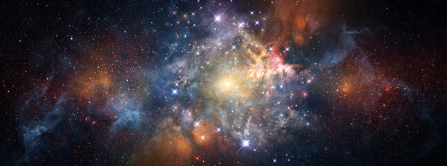 Space scene with stars in the galaxy. Panorama. Universe filled with stars, nebula and galaxy,. Elements of this image furnished by NASA.