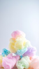 A vibrant pile of assorted soaps in various shapes and sizes, surrounded by a cascade of colorful, iridescent bubbles reflecting light.