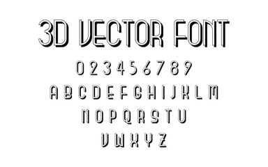 D Vector Font - Black and White Alphabet and Numbers
