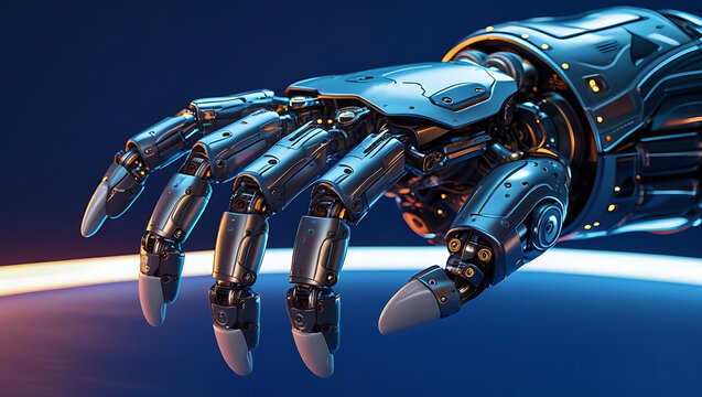 Detailed view of a highly advanced robotic prosthetic hand in action