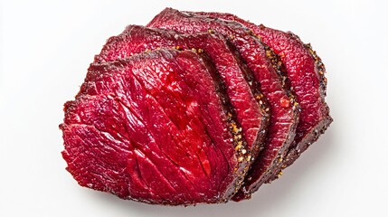Fototapeta premium Detailed Close-Up of Succulent Red Venison Steak Slice for Culinary Professionals