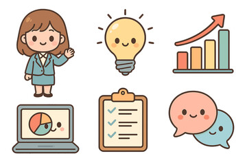 Businesswoman presenting ideas with graphs and charts in a digital style business environment layout