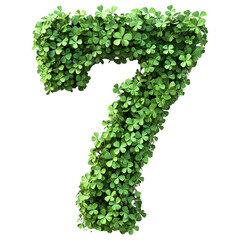Number 7 made of green clover leaves isolated on transparent background