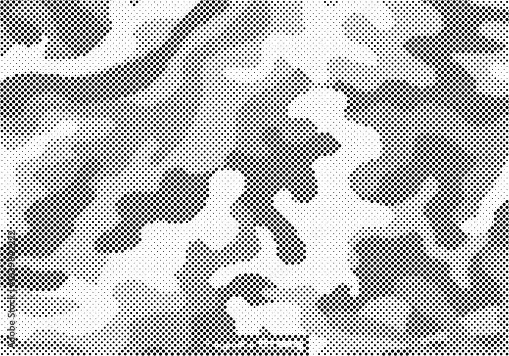 Poster abstract halftone seamless camouflage pattern. repeating digital dotted hexagonal camo military text