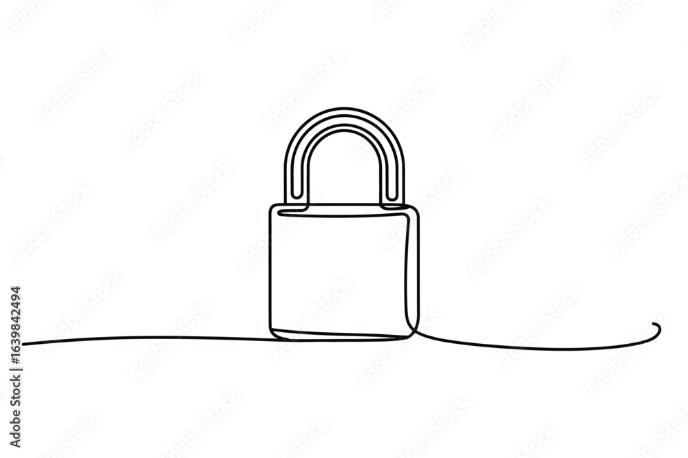 Poster continuous one-line drawing of a padlock. a simple minimalist line art.
