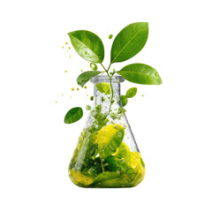 Erlenmeyer flask with leaves and liquid