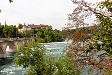 The Rheinfall railway bridge across the Rhine near Europe's largest waterfall. Links Schaffhausen...