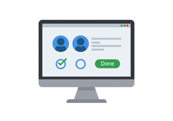 A computer monitor with a survey showing the user survey completion screen