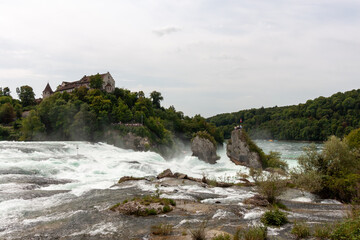 Schaffhausen, Switzerland: The famous Rhine falls. Panoramic view