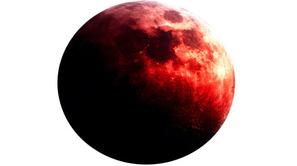 Detailed textured red moon celestial body on transparent background