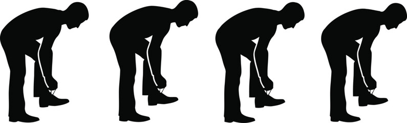 Man Tying Shoelaces Silhouette Icon Vector Set - Daily Activity and Self-Care