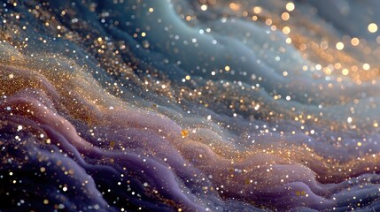Abstract Galaxy Background with Gold Glitter and Blue Purple Waves