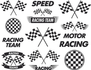 Checkered Flags and Racing Emblems: A collection of sleek and bold checkered flags and racing emblems for motorsport events and high-speed competitions, featuring vibrant imagery and sleek design
