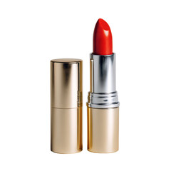Obraz premium Bright red lipstick in elegant gold casing displayed against a simple background