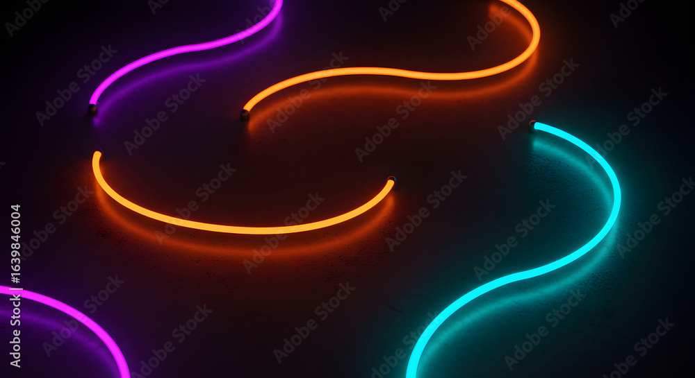 Poster striking neon curves: a vivid dance of light and shadow creating a modern, abstract composition with