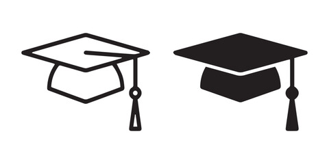 Graduation cap icon.  Academic cap linear and full pictogram. line and glyph version, student hat outline and filled vector sign.