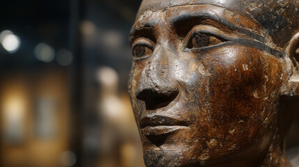 Ancient egyptian wooden statue exhibiting fine craftsmanship in museum setting