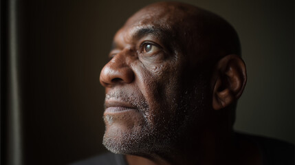 Senior black man reflecting in cinematic lighting