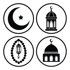 Islamic symbols crescent star mosque vector