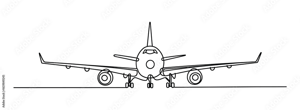 Poster continuous one-line drawing of an airplane. a simple minimalist line art.