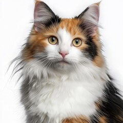 Calico Cat Portrait, Fluffy Fur, Cute Eyes, Cat, Pet
