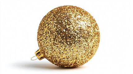 Elegant Glitter Gold Christmas Ball on White Background