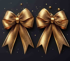 Elegant golden gift bows on a dark background with shiny accents ideal for celebration, parties, and festive occasions