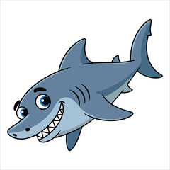 Happy shark cartoon character vector illustration jpeg version also available ideal for ocean wildlife kids themes and playful marine designs