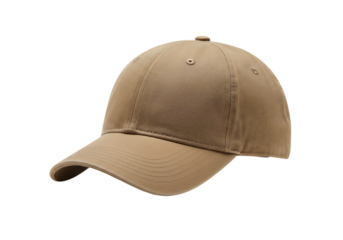 Tan baseball cap with textured fabric isolated on transparent background