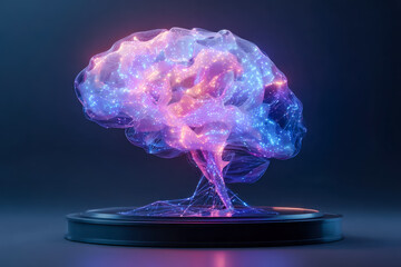 Digital sculpture of a glowing neural network representing artificial intelligence and human cognition