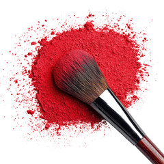 Red makeup powder, a makeup brush with deep crimson powder around it, creating a dramatic effect