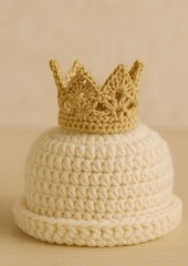 Crocheted baby hat with golden crown