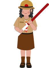 Illustration of Indonesian Scout Holding Scout Staff