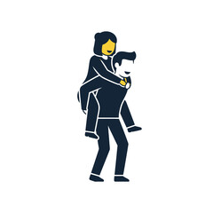 Obraz premium Stylized illustration of a man giving a piggyback ride to a woman, depicting support or fun.