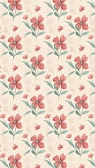 Seamless Dusty Rose Floral Pattern with Soft Green Leaves on Subtle Textured Background