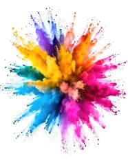 A vibrant vector illustration of a colorful powder explosion, showcasing a dynamic burst of hues like pink, blue, yellow, and green, creating an energetic visual impact.