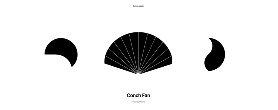Abstract fan design on a dark background.  Radiating lines from a central point, creating a symmetrical fan shape. Light gray lines on black backdrop
