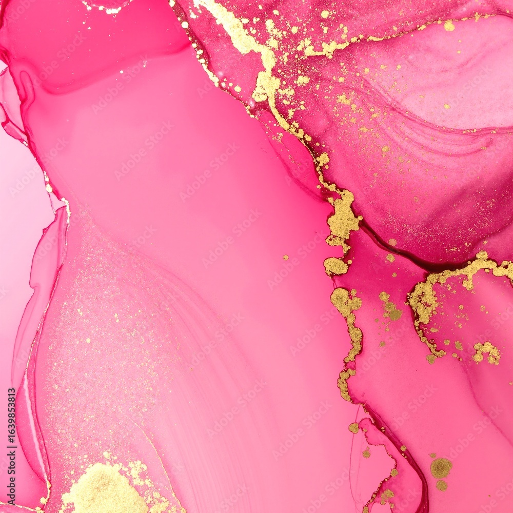 Poster a vibrant pink and gold abstract background featuring fluid shapes and soft gradients, creating a ha