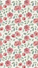 Seamless Dusty Rose Floral Pattern with Soft Green Leaves on Subtle Textured Background